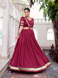Maroon Color Zari Weaving Work With Embossed Design Chanderi Lehenga Choli