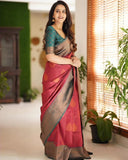 Maroon Colour Kanjivaram Woven Silk Saree With Blouse Piece - women's fashion mart