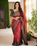 Maroon Colour Kanjivaram Woven Silk Saree With Blouse Piece - women's fashion mart