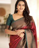Maroon Colour Kanjivaram Woven Silk Saree With Blouse Piece - women's fashion mart