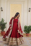 Maroon Faux Georgette Zari Sequins Worked Designer Gown - women's fashion mart