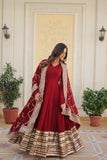 Maroon Faux Georgette Zari Sequins Worked Gown -Gowns XS women's fashion mart