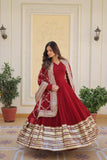 Maroon Faux Georgette Zari Sequins Worked Designer Gown - women's fashion mart