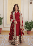 Maroon Faux Georgette Zari Sequins Worked Gown -Gowns XS women's fashion mart