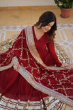Maroon Faux Georgette Zari Sequins Worked Gown -Gowns XS women's fashion mart