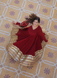 Maroon Faux Georgette Zari Sequins Worked Designer Gown - women's fashion mart