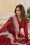 Maroon Faux Georgette Zari Sequins Worked Designer Gown - women's fashion mart