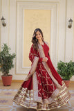 Maroon Faux Georgette Zari Sequins Worked Designer Gown - women's fashion mart