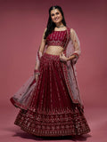 Maroon Georgette Sequins Worked Lehenga Choli Set - women's fashion mart
