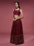 Maroon Georgette Sequins Worked Lehenga Choli Set - women's fashion mart