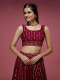 Maroon Georgette Sequins Worked Lehenga Choli Set - women's fashion mart
