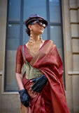 Maroon Pure Handloom Two Tone Organza Weaving Saree -Saree Unstitched women's fashion mart