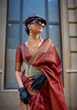 Maroon Pure Handloom Two Tone Organza Weaving Saree - women's fashion mart