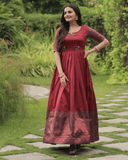 Maroon silk Printed Banarasi A-link Gown -Gowns M / Maroon women's fashion mart