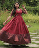 Maroon silk Printed Banarasi A-link Gown -Gowns M / Maroon women's fashion mart