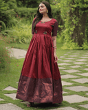 Maroon silk Printed Banarasi A-link Gown -Gowns M / Maroon women's fashion mart