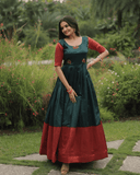 Maroon silk Printed Banarasi A-link Gown -Gowns M / Maroon women's fashion mart