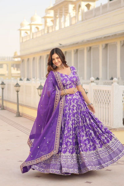 Marvelious Viscous Jacquard Sequins Embroidered Lehenga Choli Set - women's fashion mart