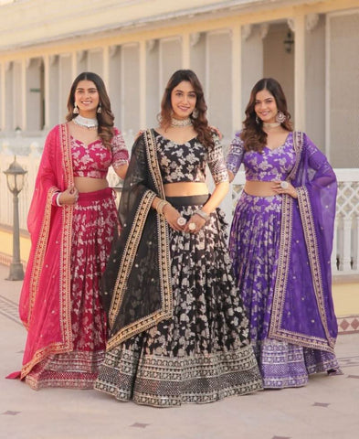 Marvelious Viscous Jacquard Sequins Embroidered Lehenga Choli Set - women's fashion mart
