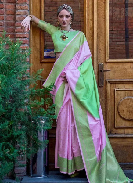Classic Mauve-Mint Green Handloom Silk Trendy Saree -Saree Unstitched women's fashion mart