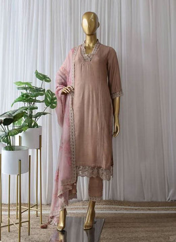 Mauve Cotton Silk Pant Style Suit with Printed Dupatta -Salwar Kameez Semi Stitched women's fashion mart