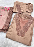 Mauve Cotton Silk Pant Style Suit with Printed Dupatta -Salwar Kameez Semi Stitched women's fashion mart