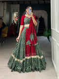 Mehendi Green Gota Patti Lace Border Worked Navratri Lehenga Choli Set - women's fashion mart