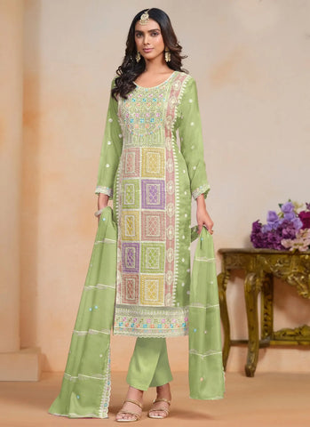 Elegant Mint Green Embroidered Organza Salwar Kameez - women's fashion mart