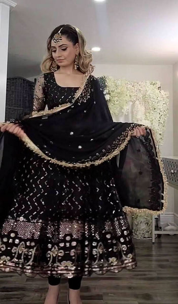 Black sequence heavy embroidery work suit -Designer Suit Default Title women's fashion mart