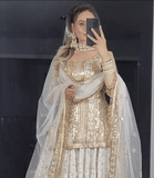 white with zari embroidery work lehenga choli -Lehenga Choli M(38) / White women's fashion mart