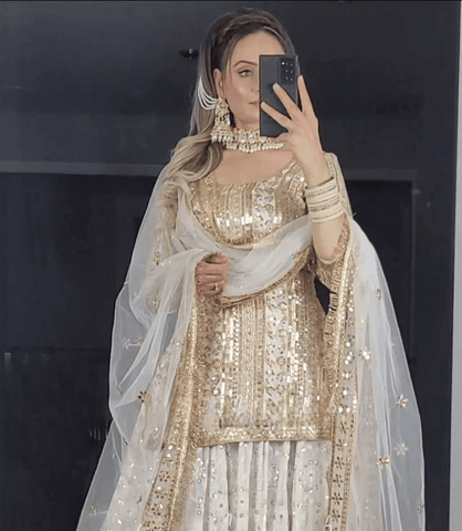 white with zari embroidery work lehenga choli -Lehenga Choli M(38) / White women's fashion mart