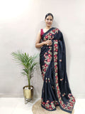 1 Min ready to wear embroidery sequins work on black colour saree -Georgette Saree Black women's fashion mart