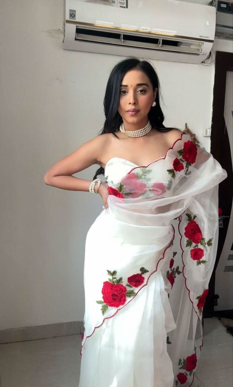 1 Min ready to wear rose thread embroidery work saree -Georgette Saree Default Title women's fashion mart
