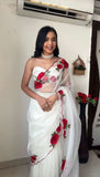 1 Min ready to wear rose thread embroidery work saree -Georgette Saree Default Title women's fashion mart