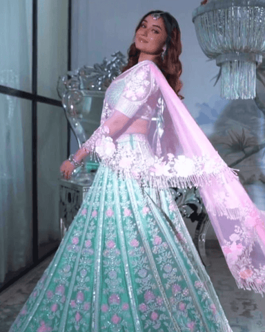 Thread embroidery sequence work lehenga choli -Lehenga Choli Blue women's fashion mart