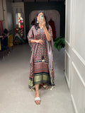 Multi Color Ajrakh Digital Printed Gaji Silk Kaftan - women's fashion mart