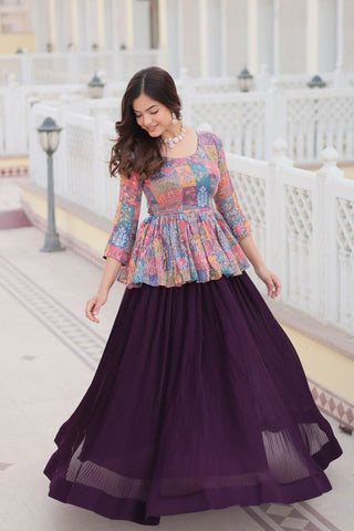 Multi-color Georgette Sequined blouse and plain Co-ord Set -Co-Ord M women's fashion mart