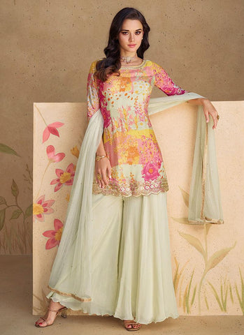 Multicolored Floral Festival Wear Designer Top Palazzo Suit - women's fashion mart