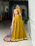Mustard Color Plain With Lace Touch Up Chinon Silk Lehenga Choli - women's fashion mart