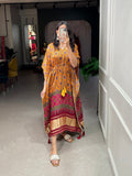 Mustard Color Patola Printed Gaji Silk Kaftan - women's fashion mart