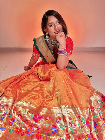 Mustard Color Weaving Zari Work Jacquard Silk Pethani Lehenga Choli.