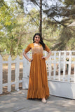 Mustard Yellow Anarkali Dress with Intricate Embroidery - women's fashion mart