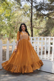 Mustard Yellow Anarkali Dress with Intricate Embroidery - women's fashion mart
