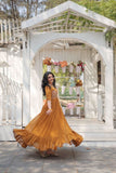 Mustard Yellow Anarkali Dress with Intricate Embroidery - women's fashion mart