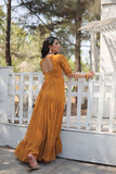 Mustard Yellow Anarkali Dress with Intricate Embroidery - women's fashion mart