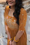 Mustard Yellow Anarkali Dress with Intricate Embroidery - women's fashion mart