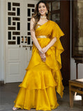 Mustard Yellow Organza Ruffle Saree -Saree Semi Stitched women's fashion mart