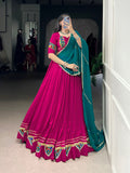 Pink Color Gamthi Work With Embossed Design Rayon Chaniya Choli