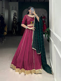 Plum Color Embossed Design With Gotta Patti Lace Touch Up Rayon Chaniya Choli
