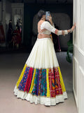 White Color Mult Patch With Lace Touch Up Rayon Chaniya Choli